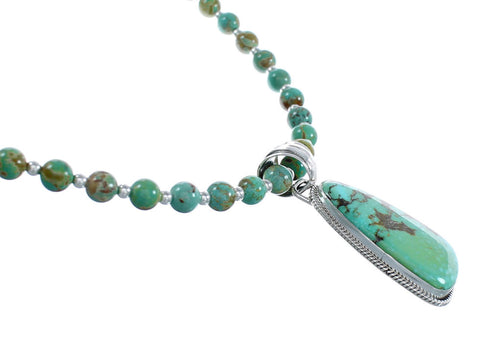 Sterling Silver Turquoise Pendant Bead Native American Necklace Set JX124551